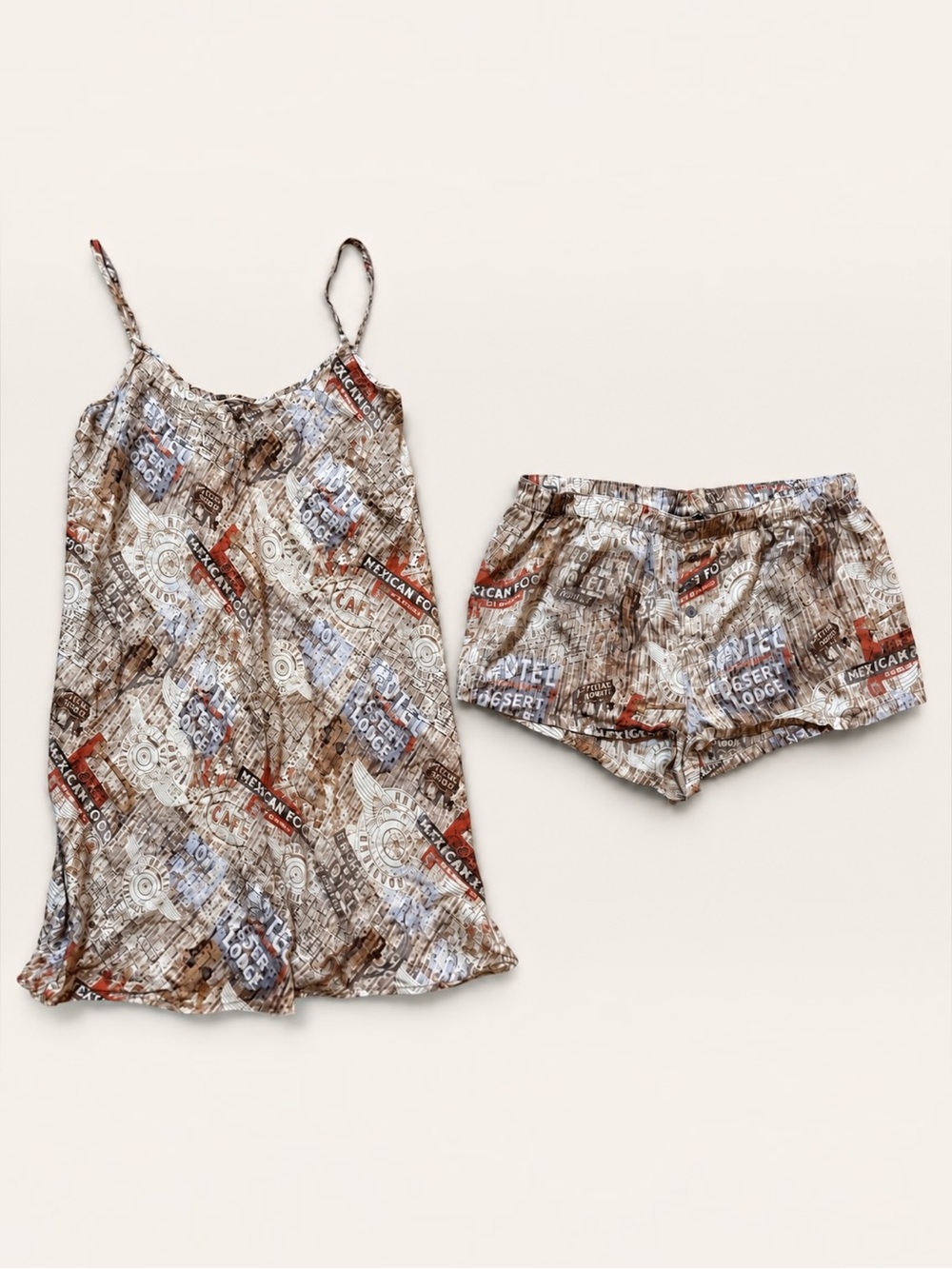 2 Piece Harley Davidson 100% Silk Camisole Shorts Pajama Set L Motorcycle Y2K